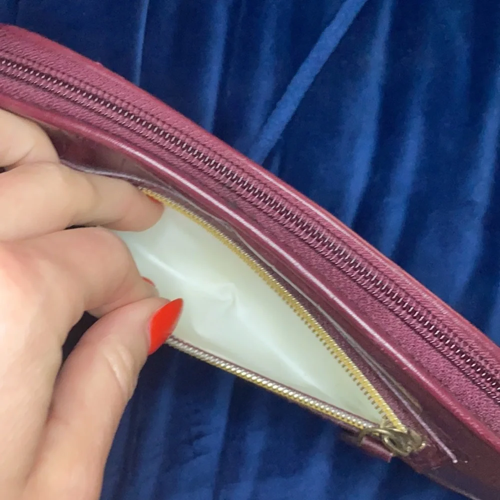 Burgundy Leather Embossed Pencil Case with Gold Hardware Detail